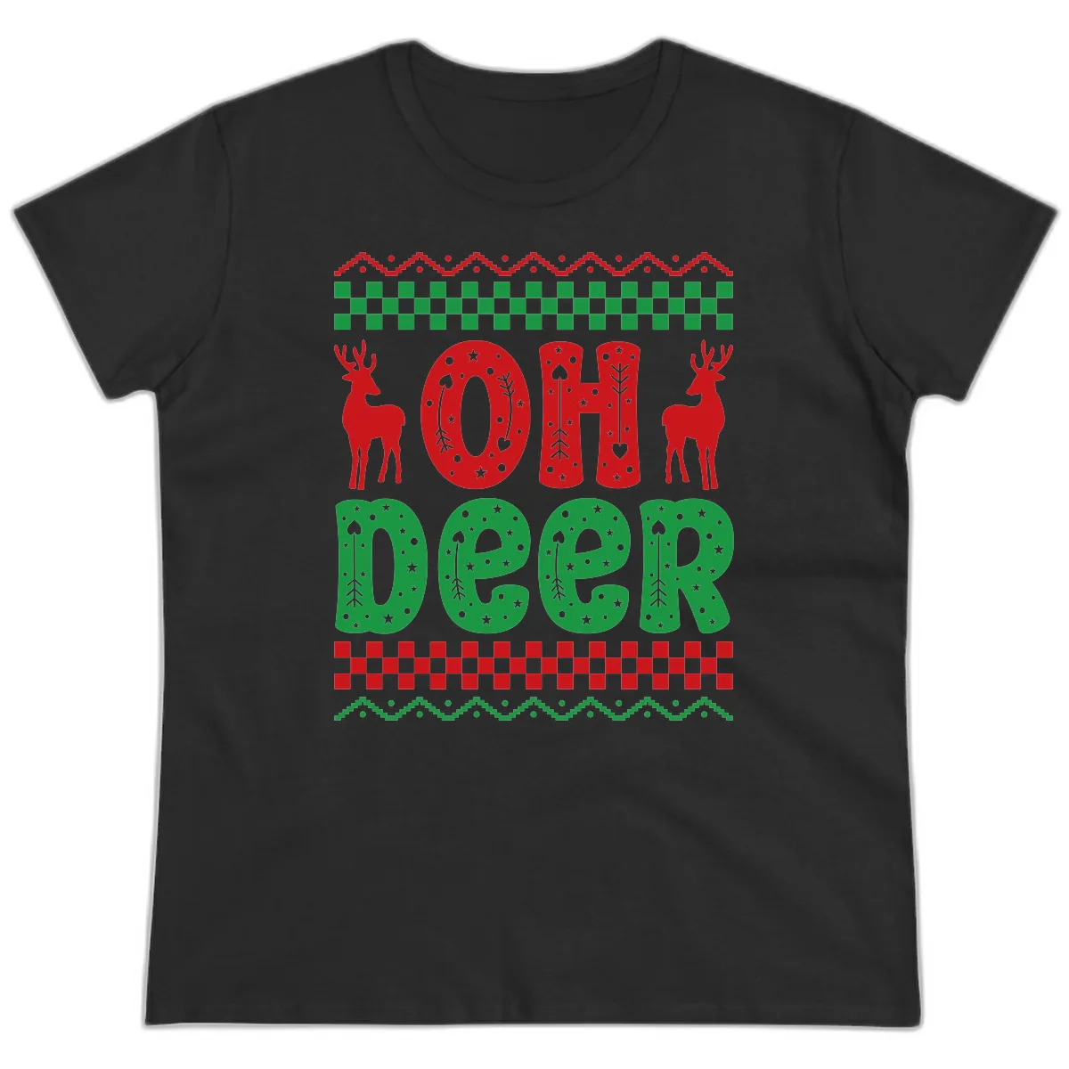 Oh Deer Ugly Christmas Sweater Design Ladies Tee in Black
