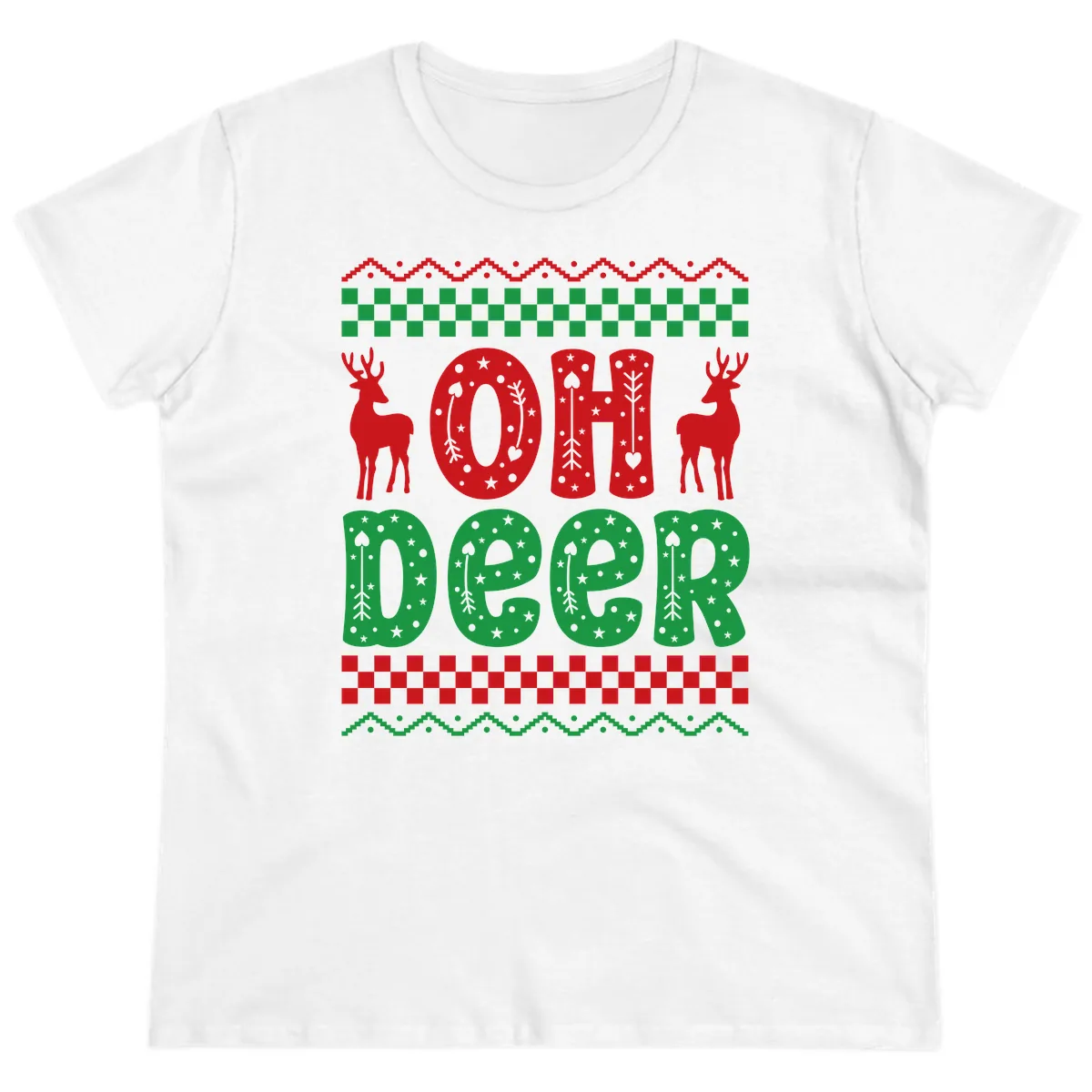 Oh Deer Ugly Christmas Sweater Design Ladies Tee in White