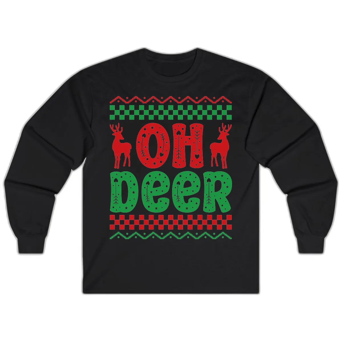 Oh Deer Ugly Christmas Sweater Design Long Sleeve in Black