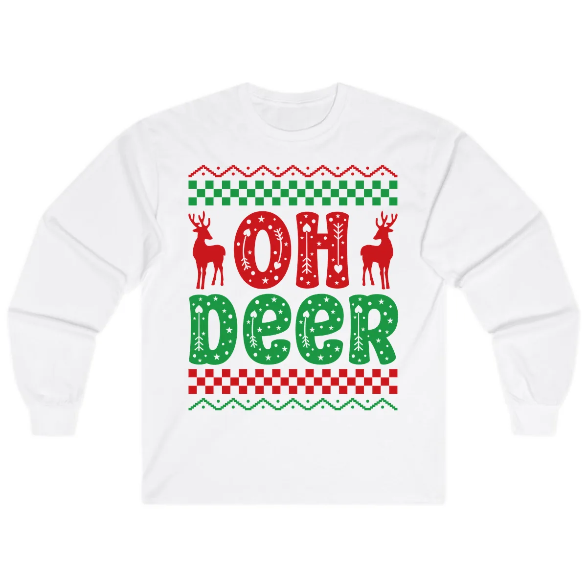 Oh Deer Ugly Christmas Sweater Design Long Sleeve in White