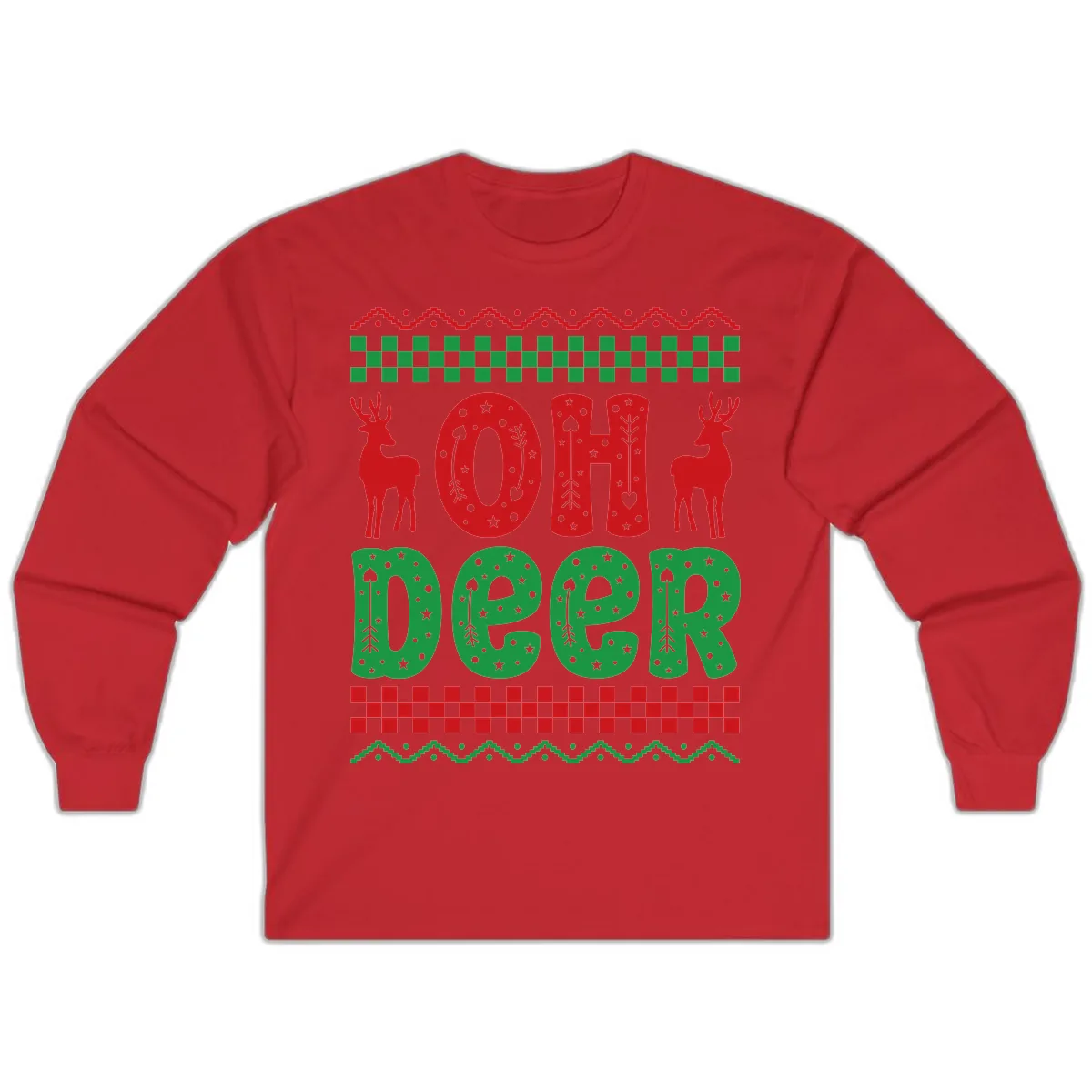 Oh Deer Ugly Christmas Sweater Design Long Sleeve in Red