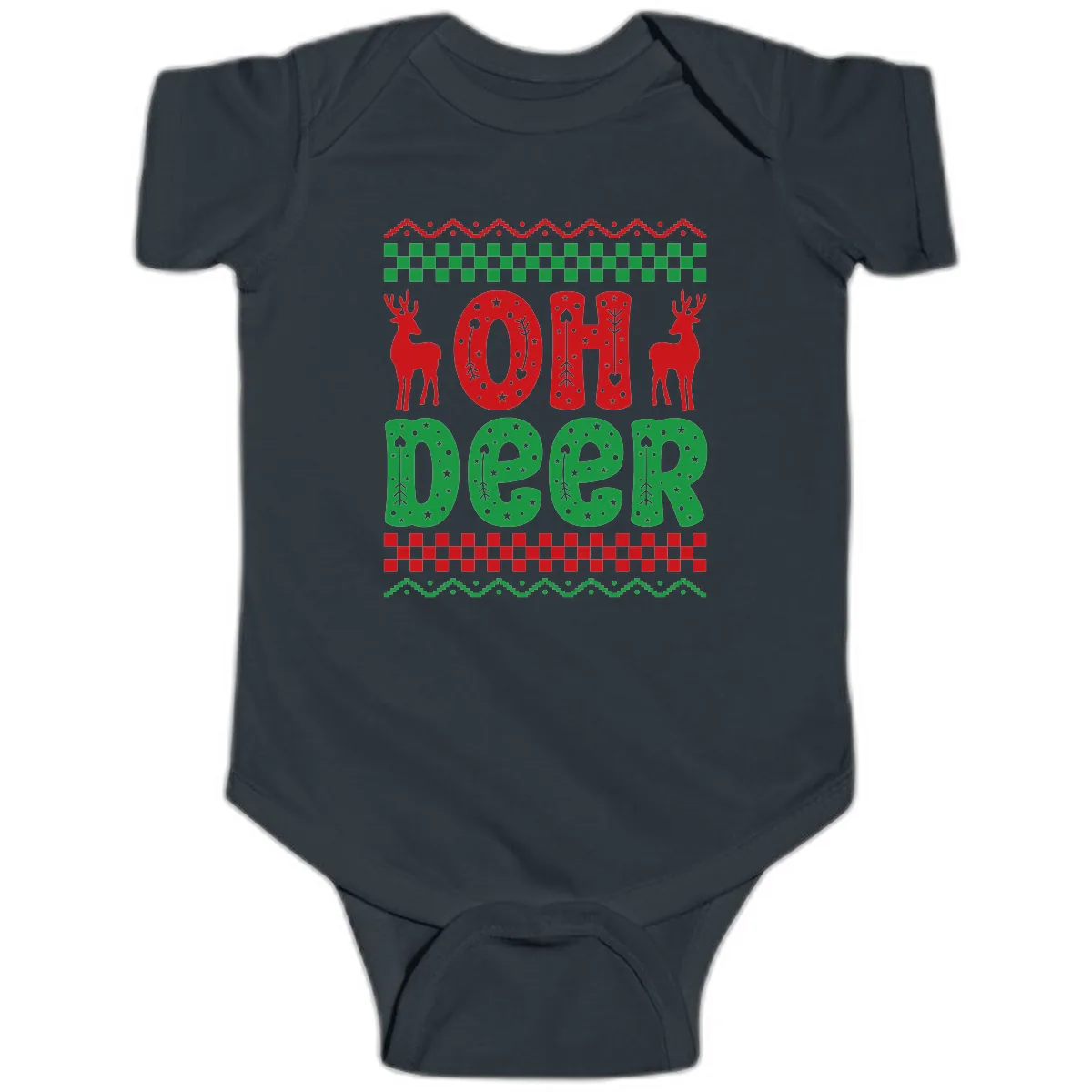 Oh Deer Ugly Christmas Sweater Design Baby Onesie in Black