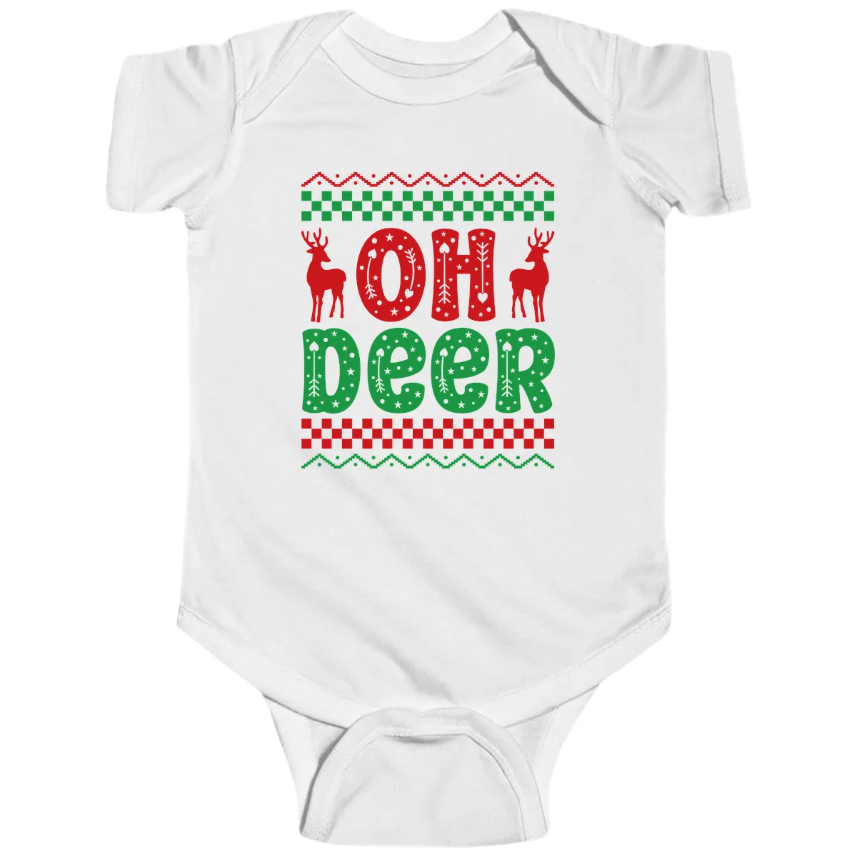 Oh Deer Ugly Christmas Sweater Design Baby Onesie in White