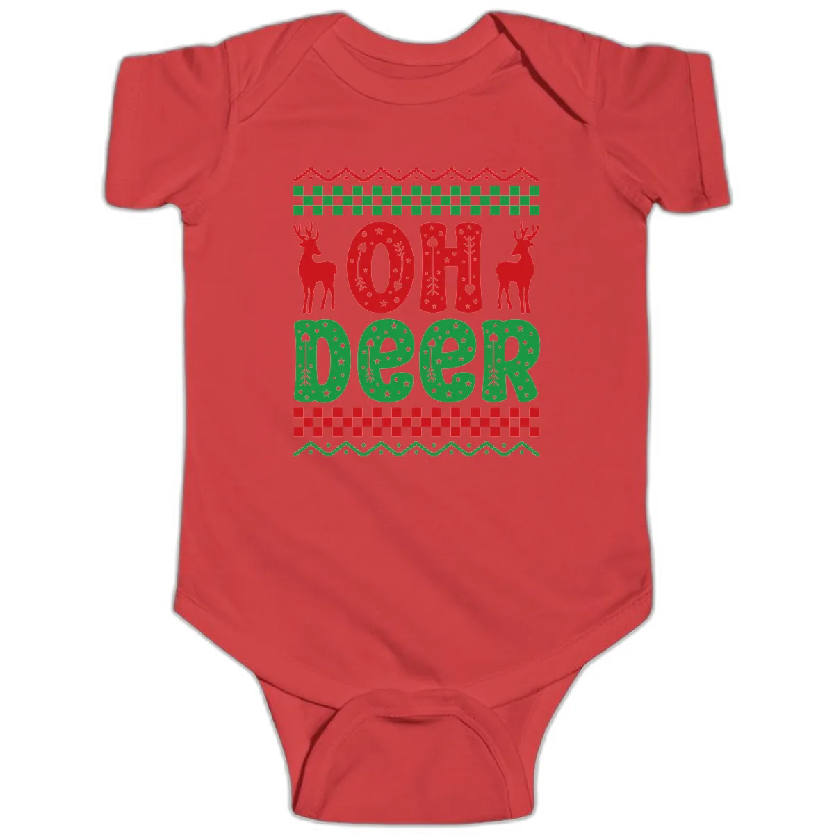 Oh Deer Ugly Christmas Sweater Design Baby Onesie in Red