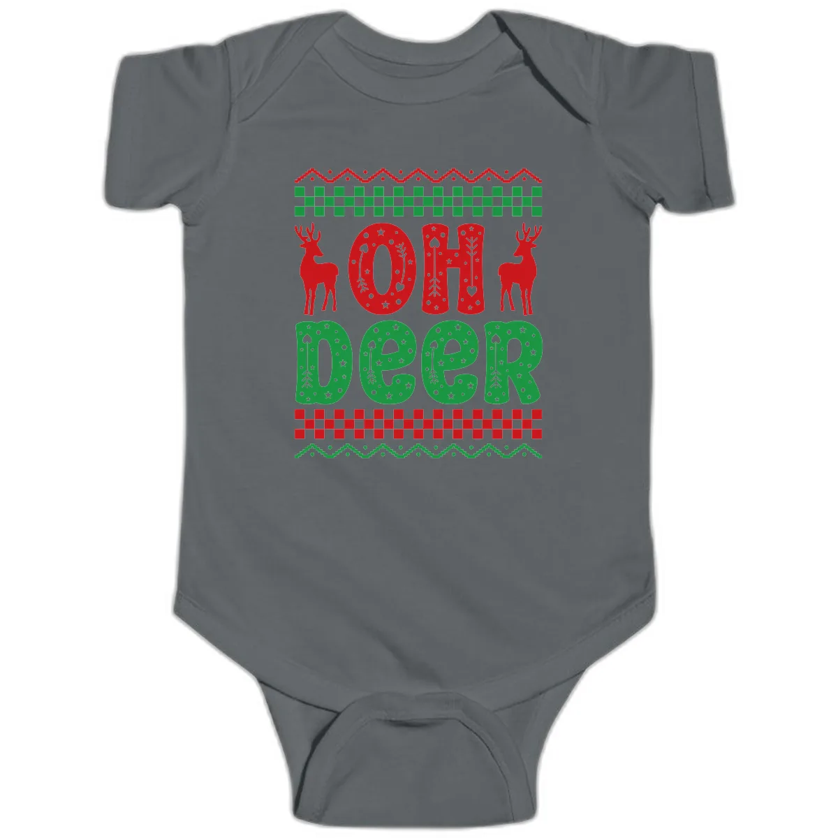 Oh Deer Ugly Christmas Sweater Design Baby Onesie in Charcoal