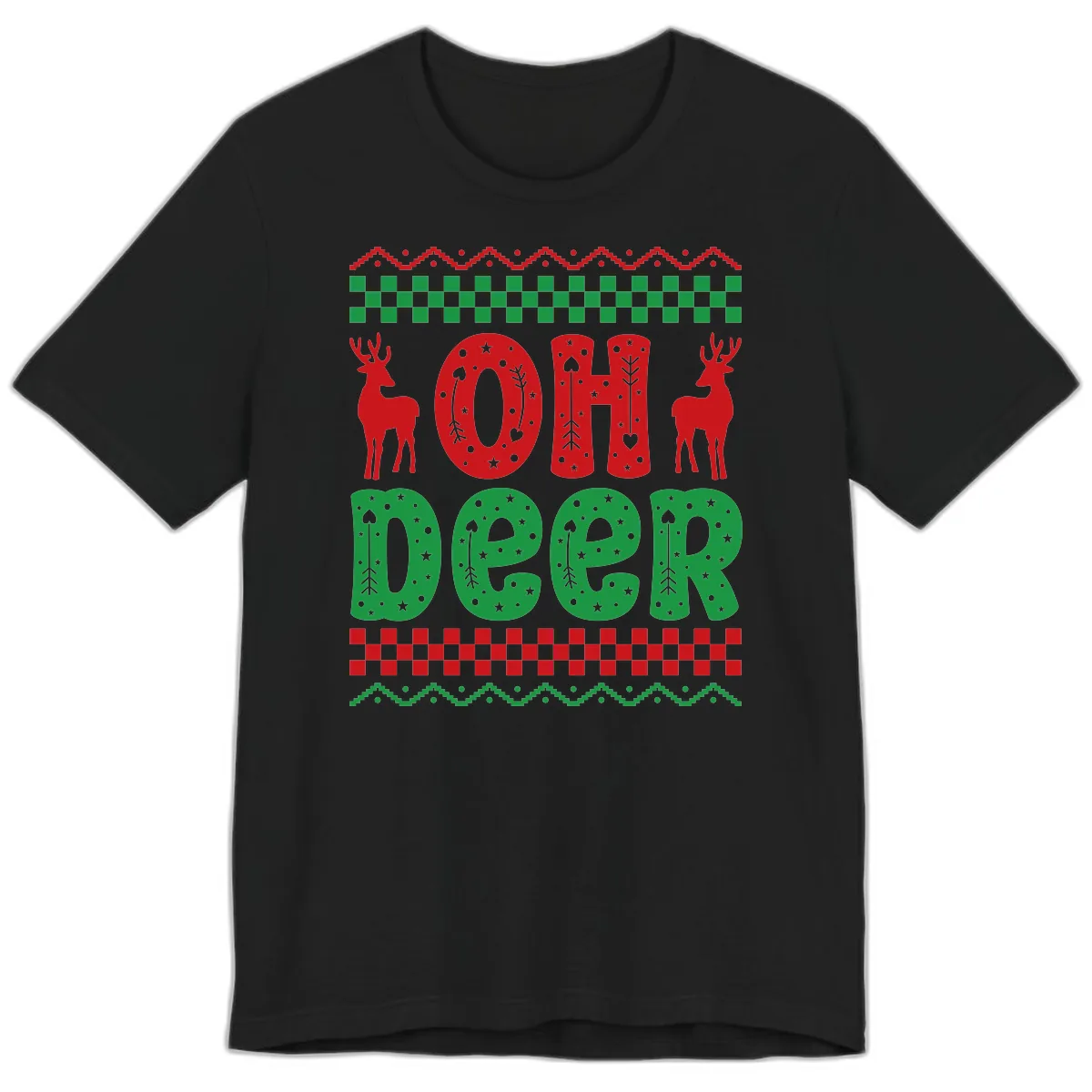 Oh Deer Ugly Christmas Sweater Design Premium T-Shirt in Black