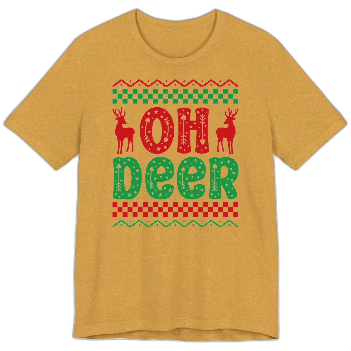 Oh Deer Ugly Christmas Sweater Design Premium T-Shirt in Heather Mustard