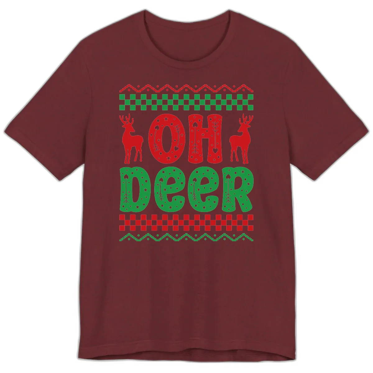 Oh Deer Ugly Christmas Sweater Design Premium T-Shirt in Heather Cardinal