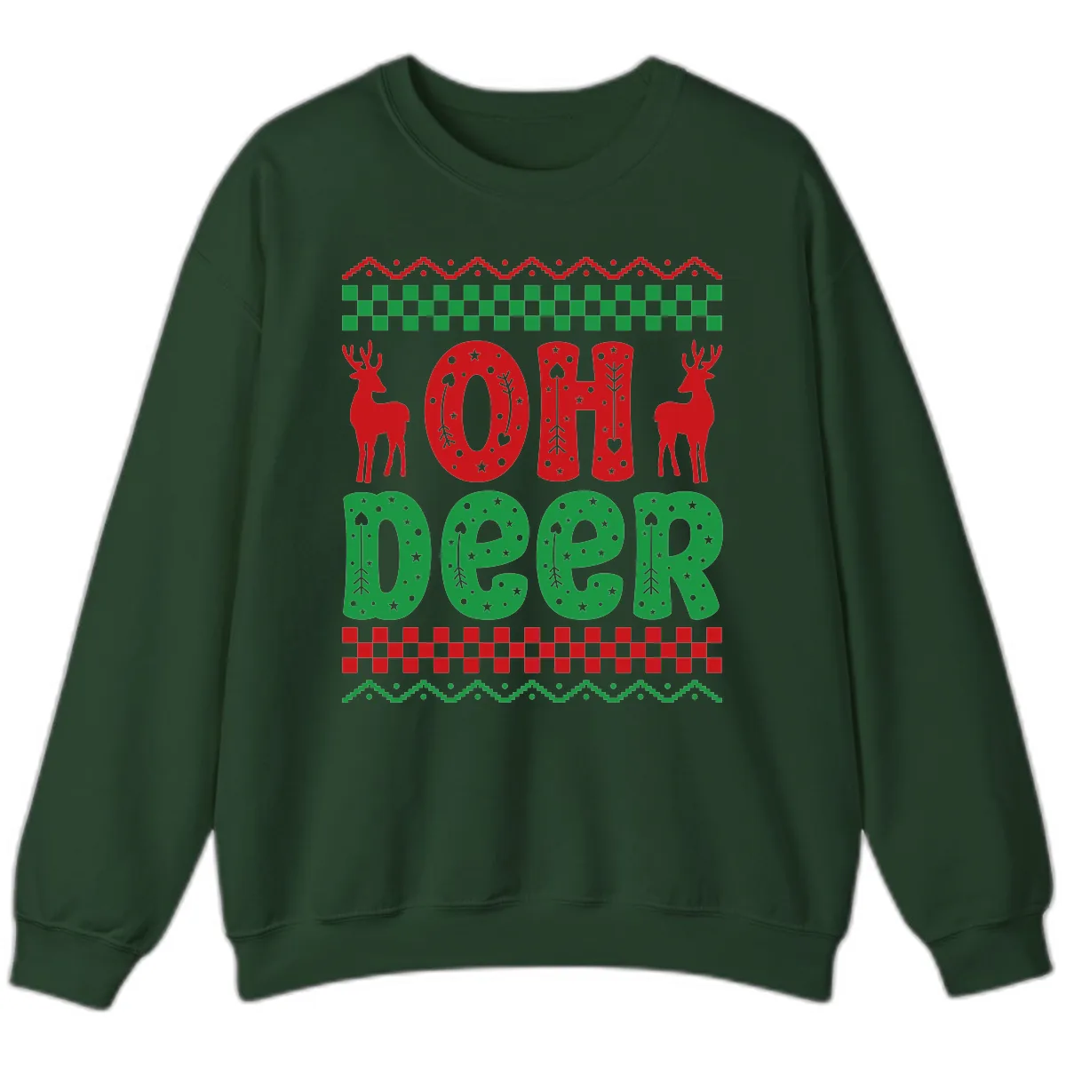 Oh Deer Ugly Christmas Sweater Design Sweatshirt in Forest Green