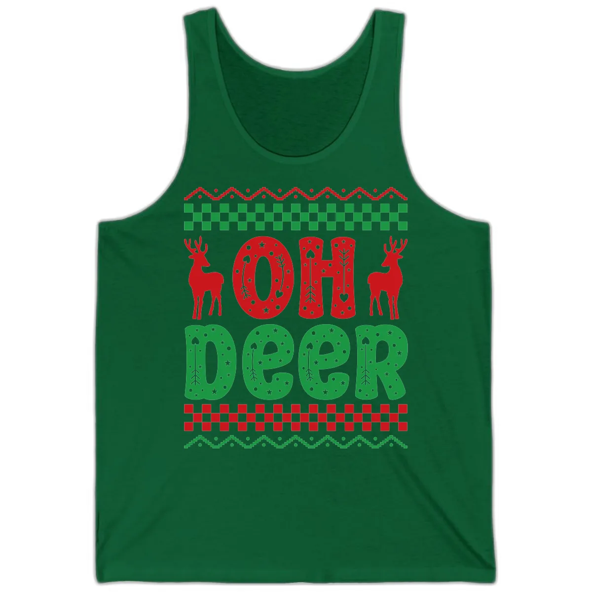 Oh Deer Ugly Christmas Sweater Design Tank in Kelly