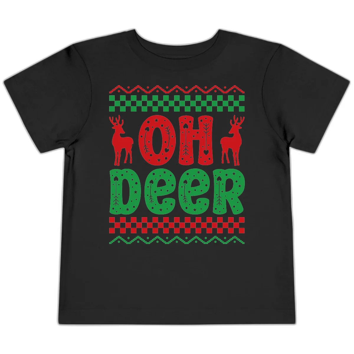 Oh Deer Ugly Christmas Sweater Design Toddler T-Shirt in Black