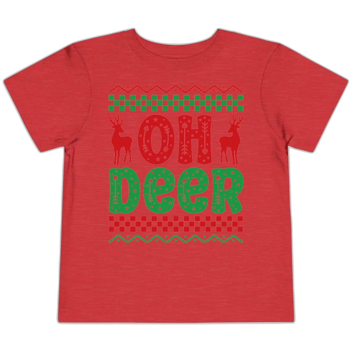 Oh Deer Ugly Christmas Sweater Design Toddler T-Shirt in Heather Red