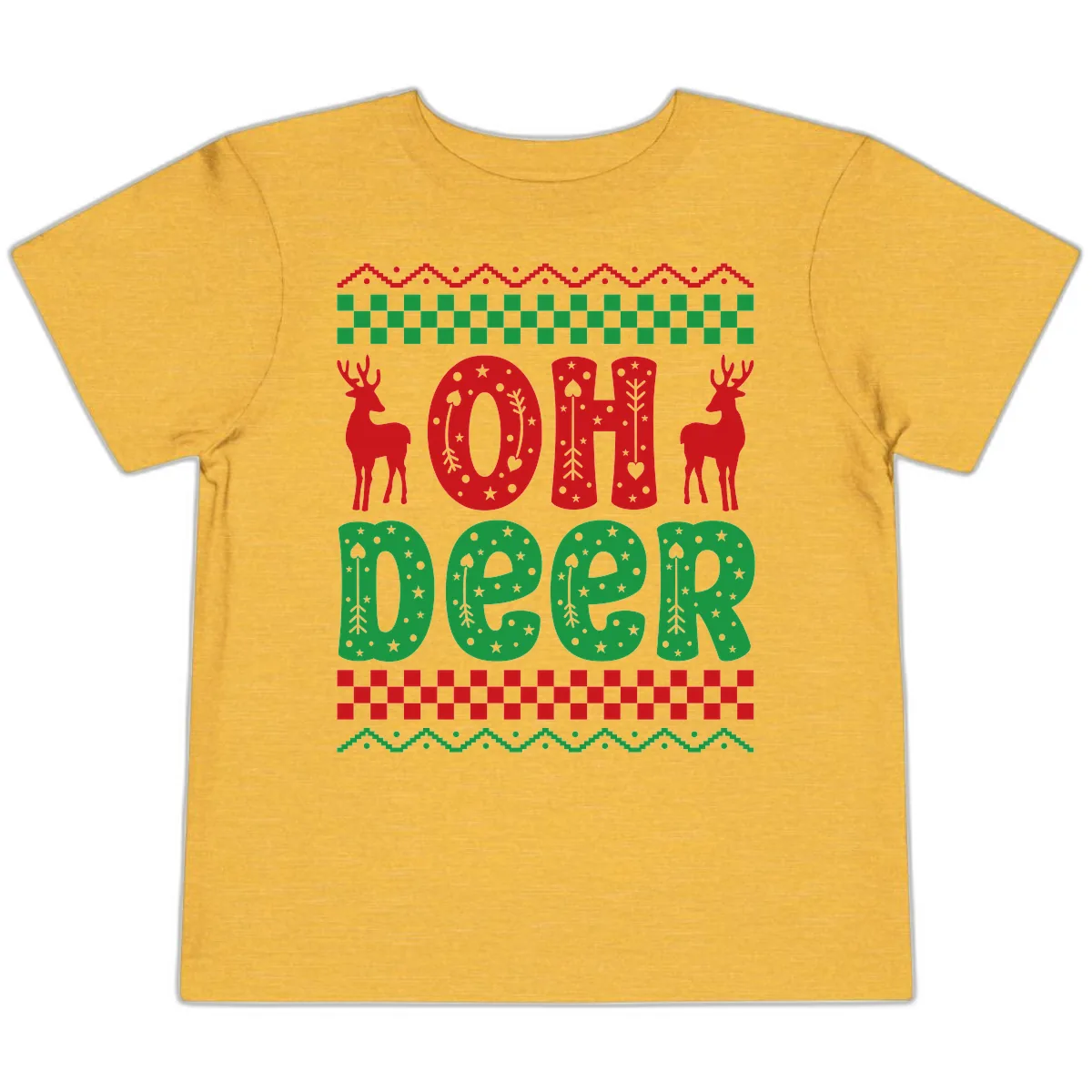 Oh Deer Ugly Christmas Sweater Design Toddler T-Shirt in Heather Yellow Gold