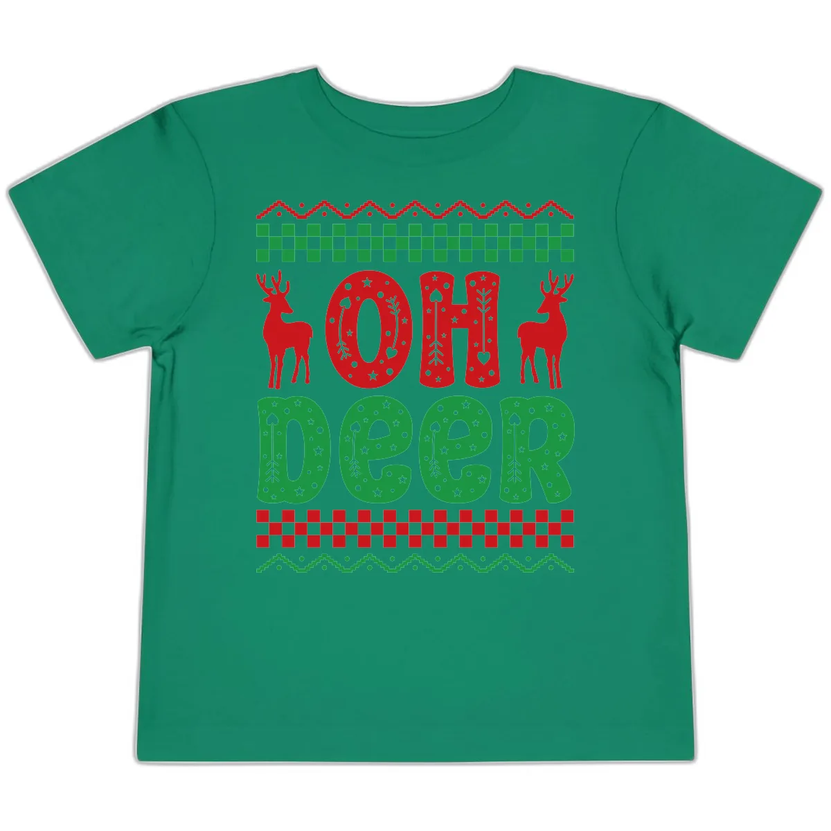Oh Deer Ugly Christmas Sweater Design Toddler T-Shirt in Kelly