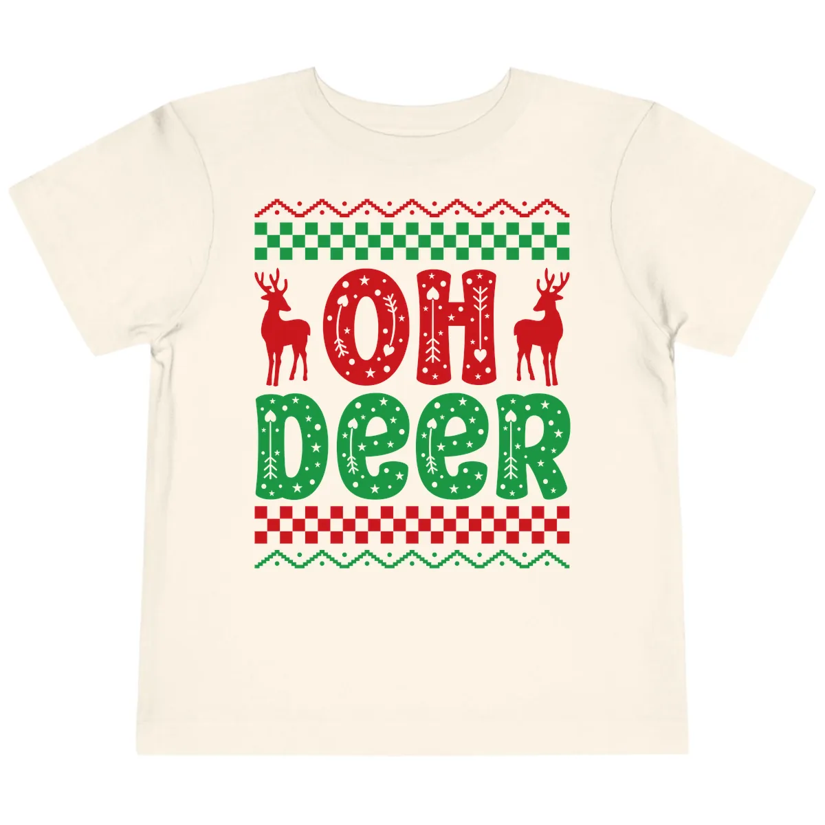 Oh Deer Ugly Christmas Sweater Design Toddler T-Shirt in Natural