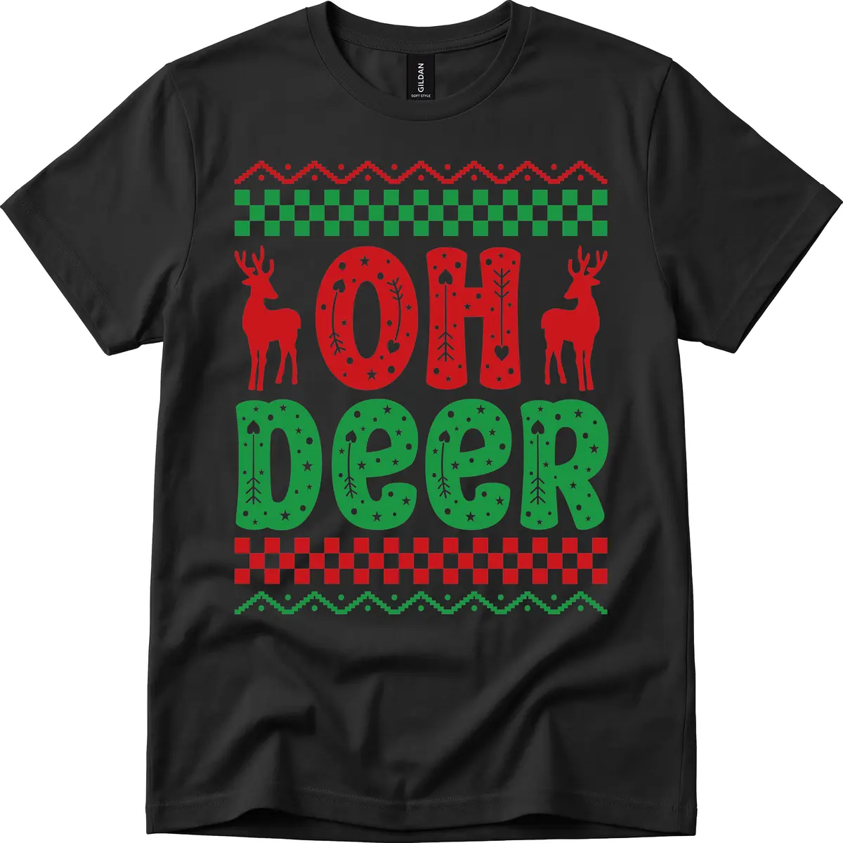 Oh Deer Ugly Christmas Sweater Design T-Shirt in Black