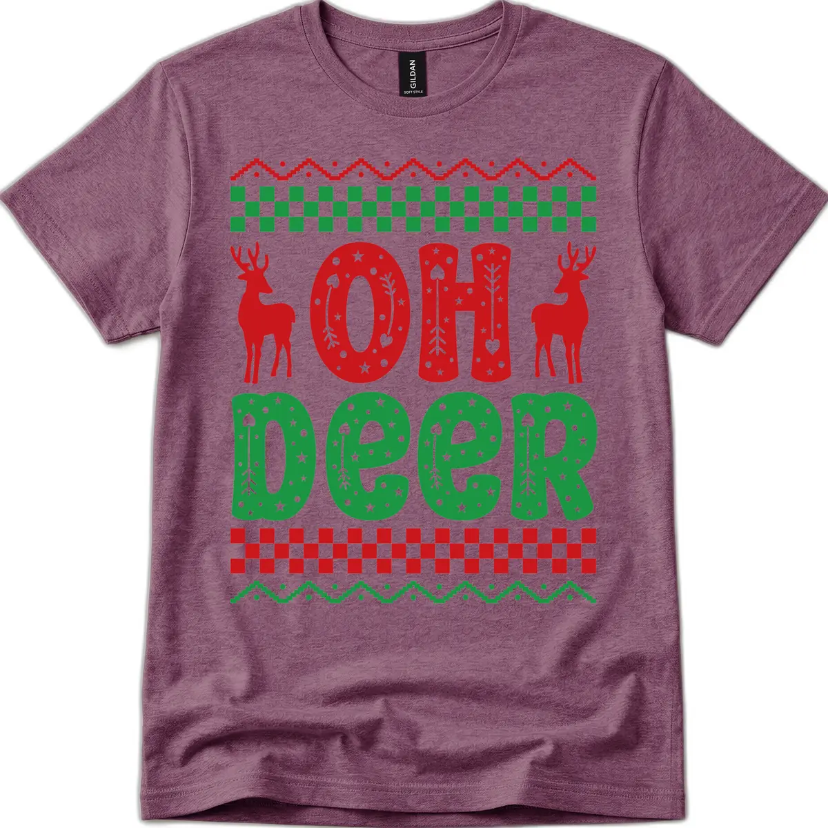Oh Deer Ugly Christmas Sweater Design T-Shirt in Heather Maroon