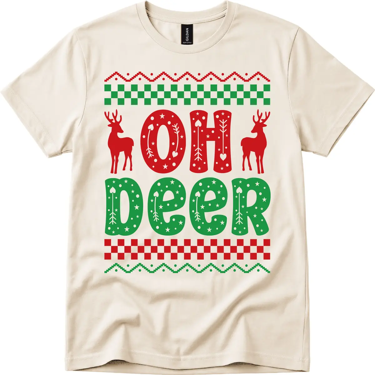 Oh Deer Ugly Christmas Sweater Design T-Shirt in Natural