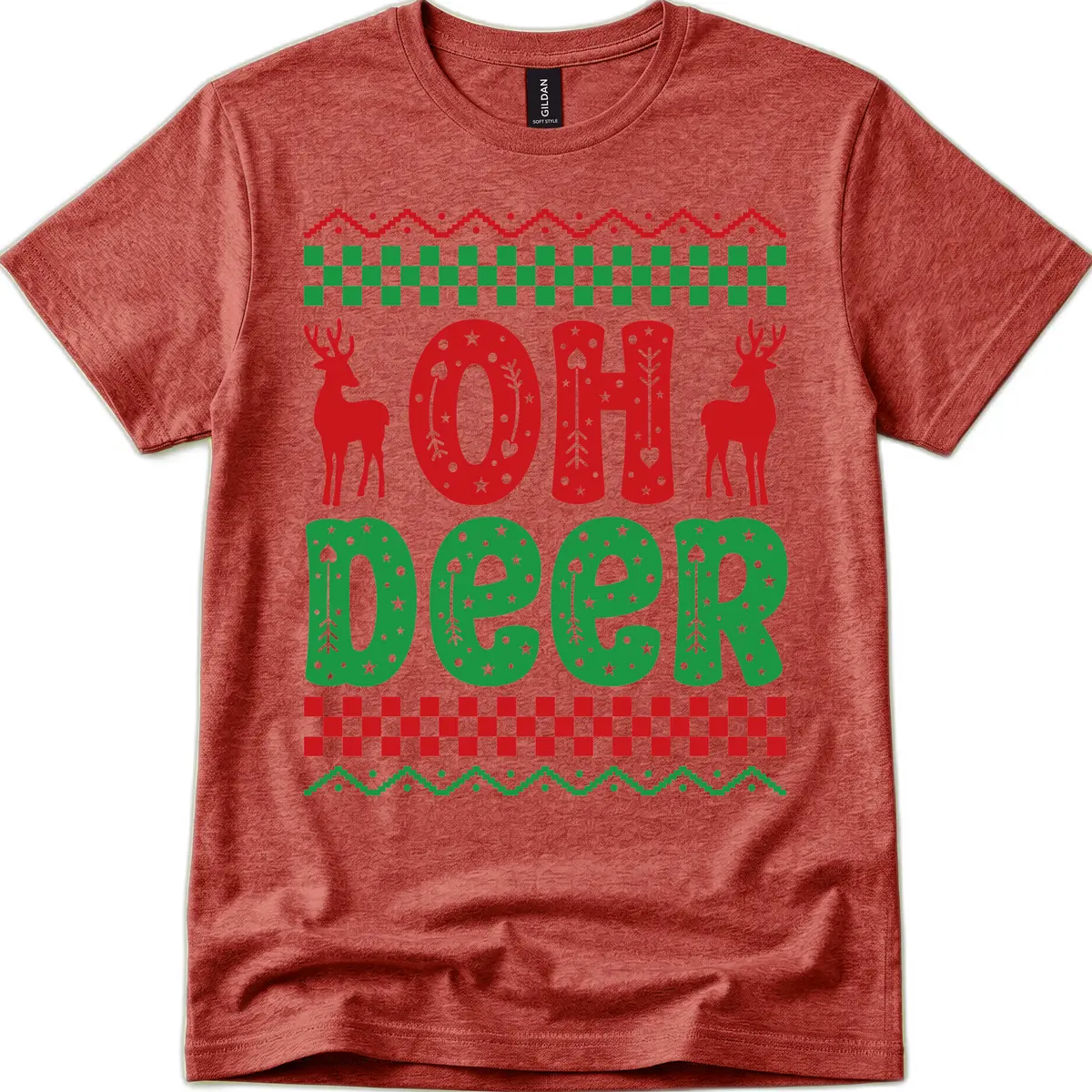 Oh Deer Ugly Christmas Sweater Design T-Shirt in Heather Cardinal