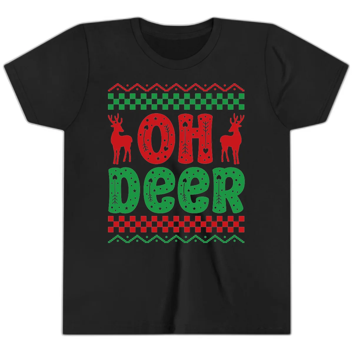 Oh Deer Ugly Christmas Sweater Design Youth T-Shirt in Black