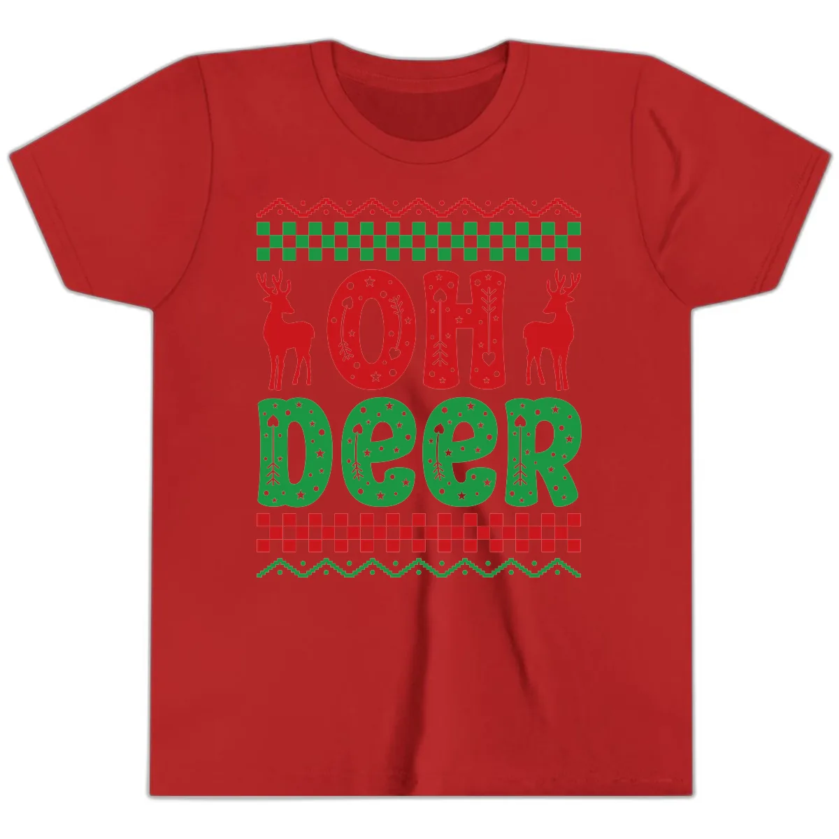 Oh Deer Ugly Christmas Sweater Design Youth T-Shirt in Red