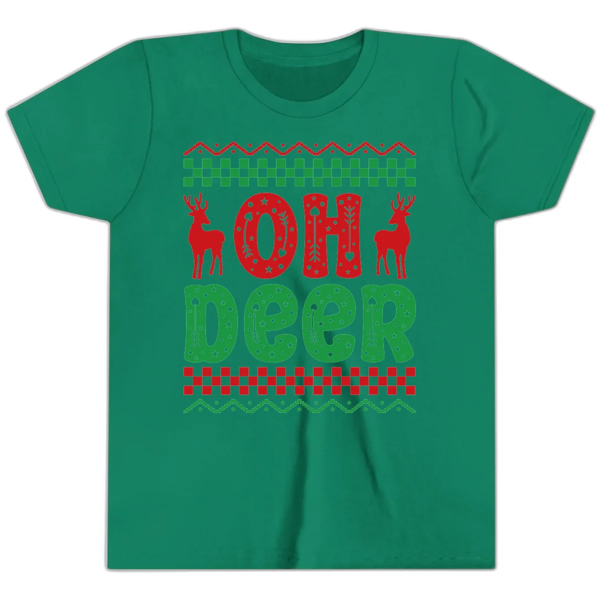 Oh Deer Ugly Christmas Sweater Design Youth T-Shirt in Kelly