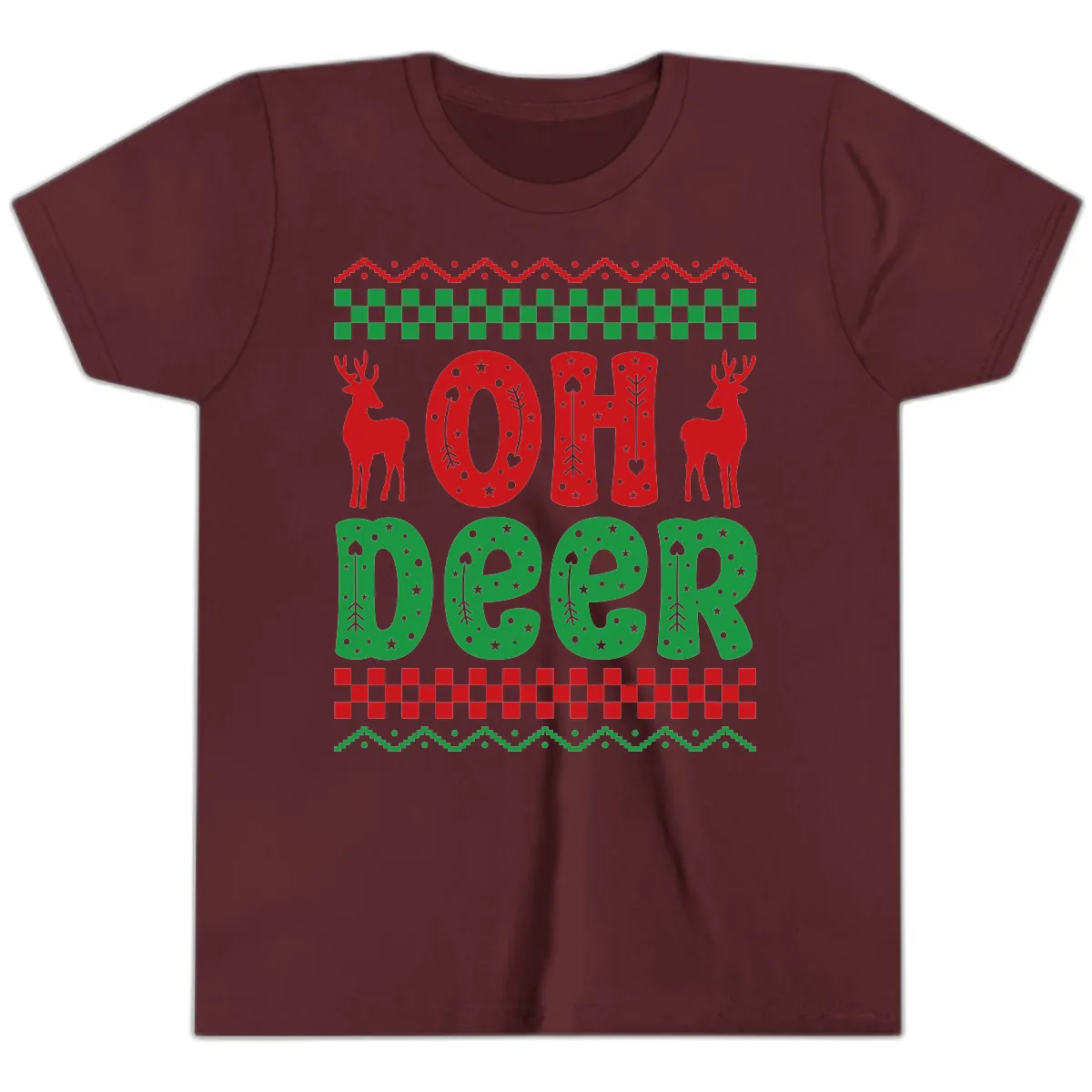 Oh Deer Ugly Christmas Sweater Design Youth T-Shirt in Maroon