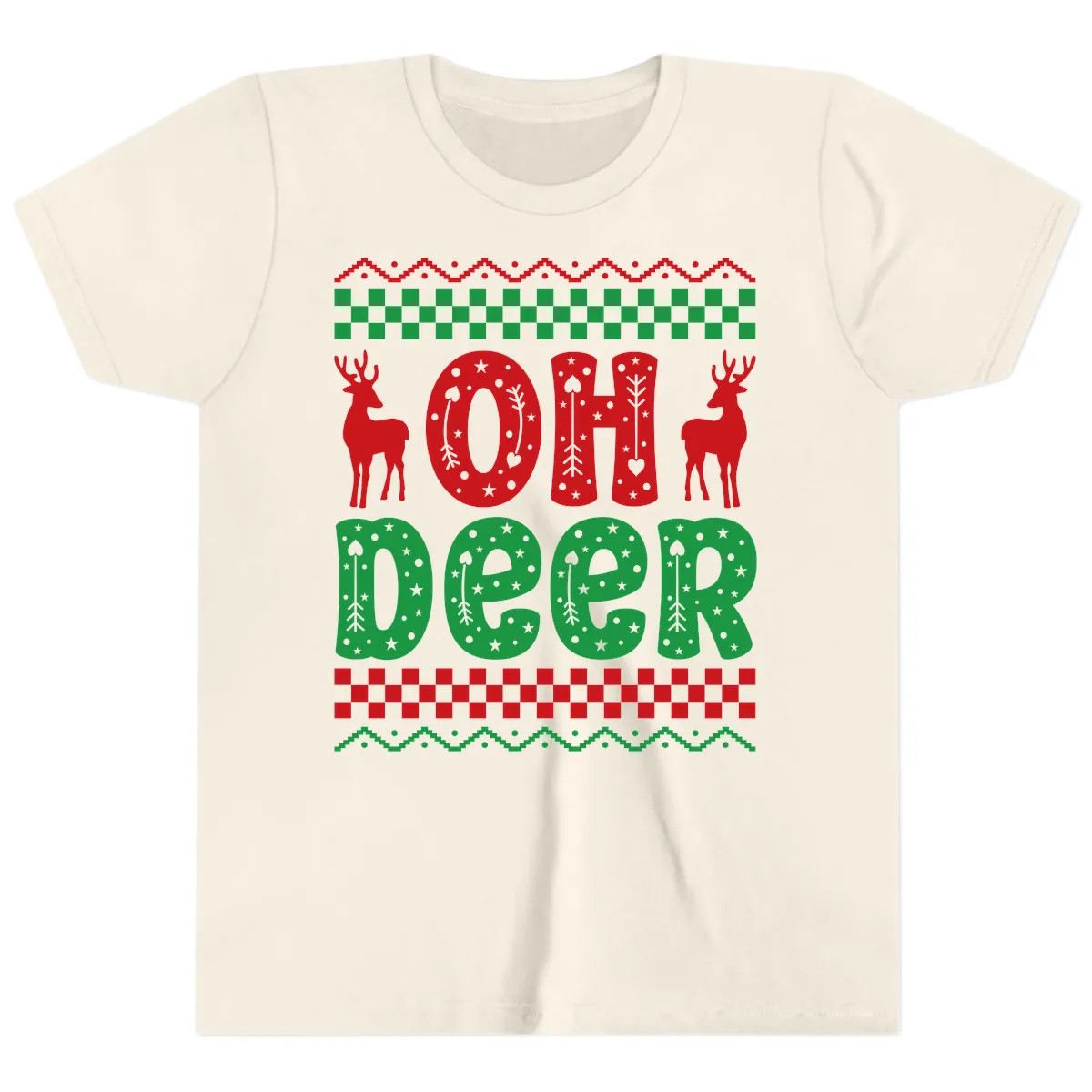 Oh Deer Ugly Christmas Sweater Design Youth T-Shirt in Natural