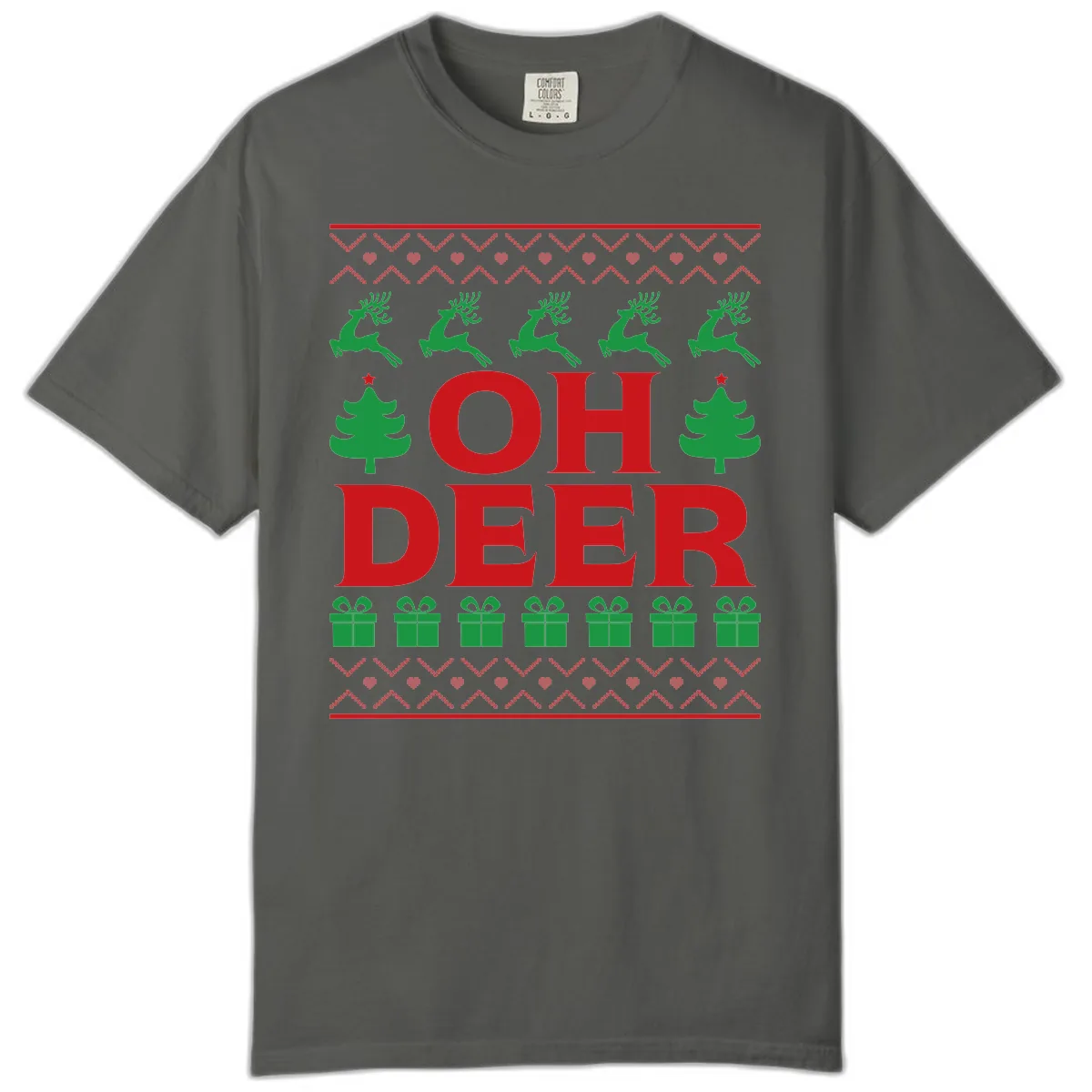 Oh Deer Ugly Christmas Sweater Design Comfort Color in Pepper