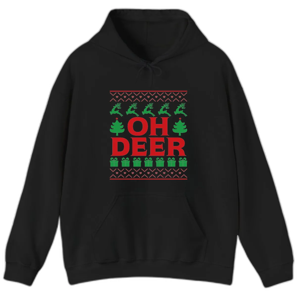 Oh Deer Ugly Christmas Sweater Design Hoodie in Black