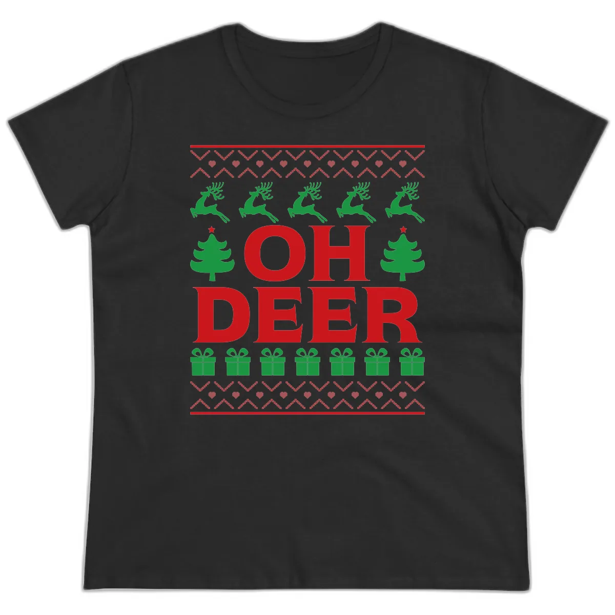 Oh Deer Ugly Christmas Sweater Design Ladies Tee in Black