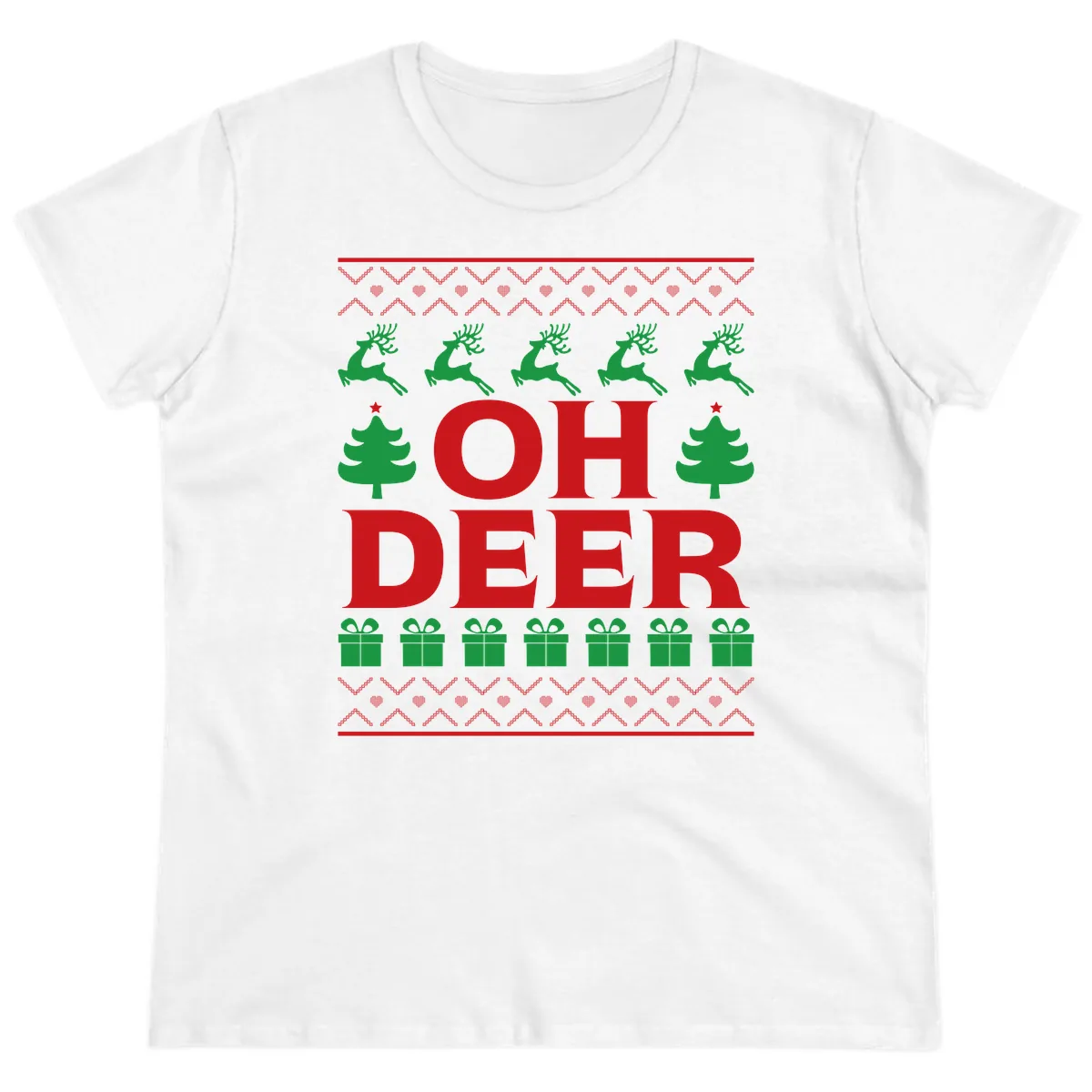 Oh Deer Ugly Christmas Sweater Design Ladies Tee in White