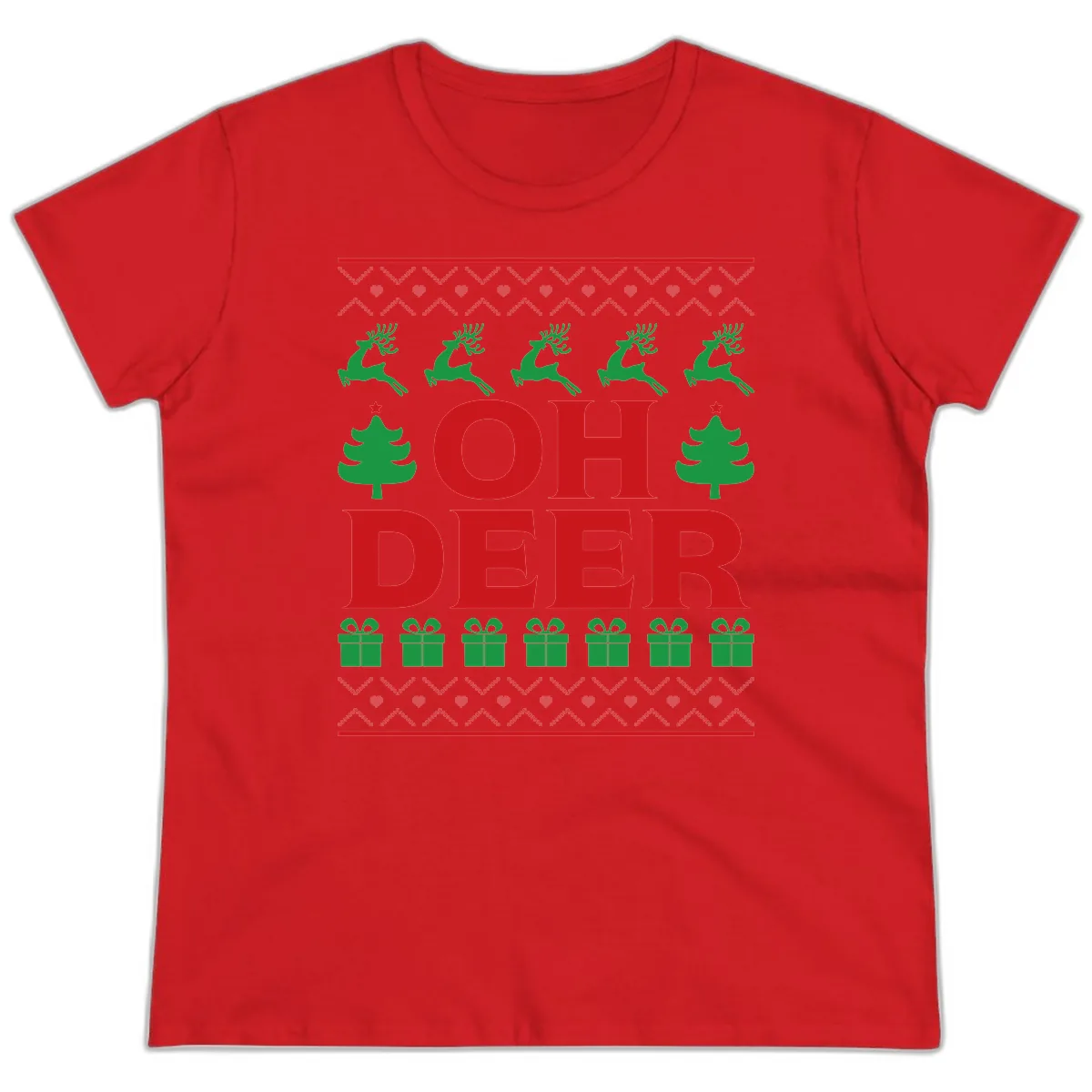 Oh Deer Ugly Christmas Sweater Design Ladies Tee in Red