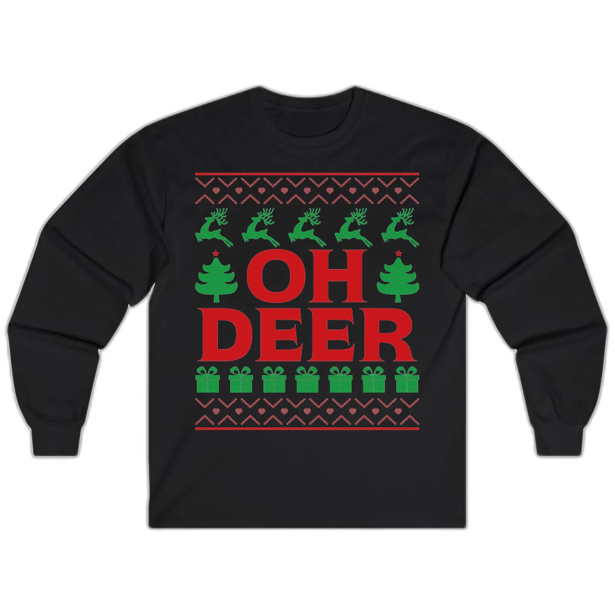 Oh Deer Ugly Christmas Sweater Design Long Sleeve in Black