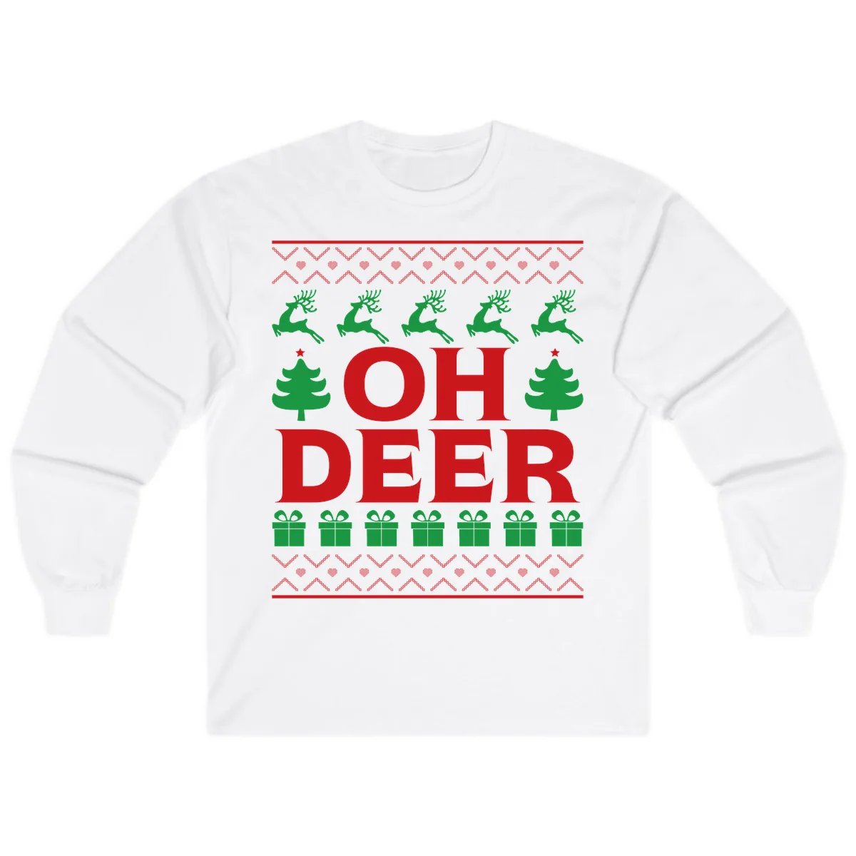Oh Deer Ugly Christmas Sweater Design Long Sleeve in White