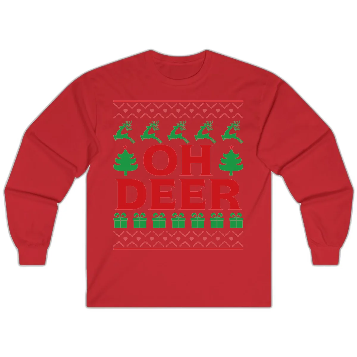 Oh Deer Ugly Christmas Sweater Design Long Sleeve in Red
