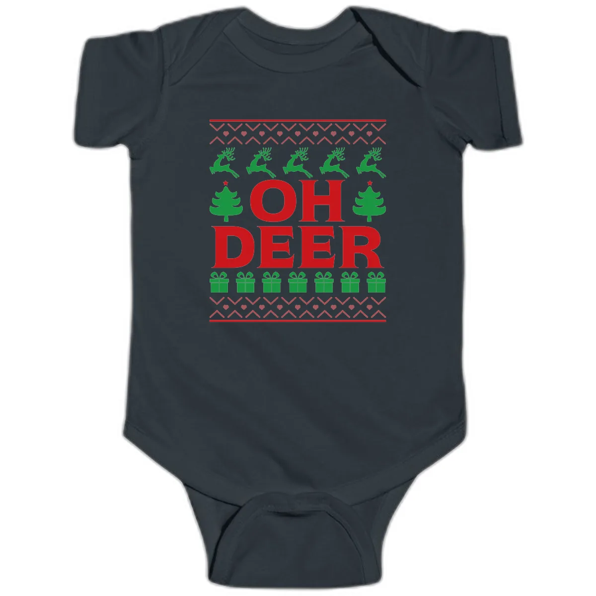 Oh Deer Ugly Christmas Sweater Design Baby Onesie in Black