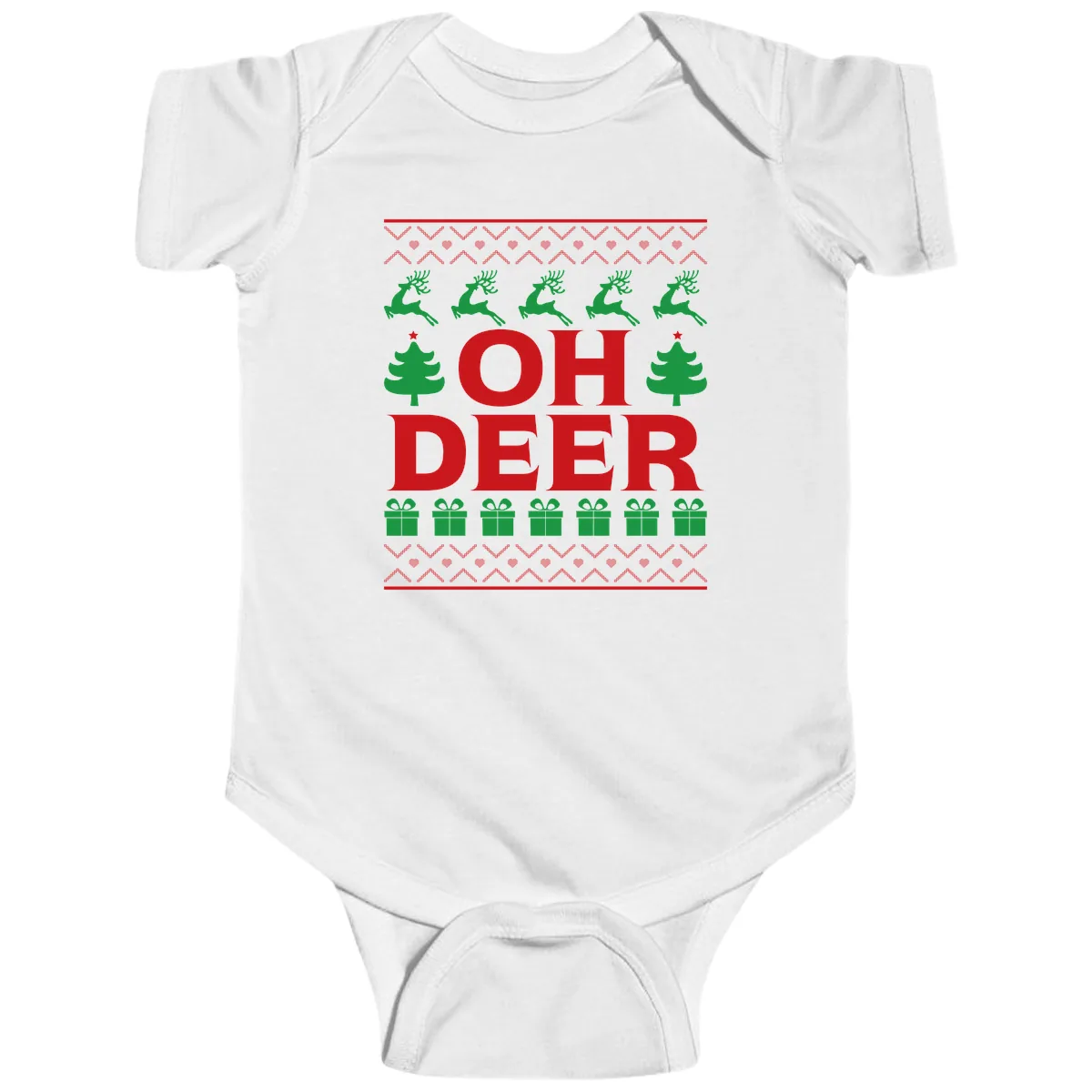 Oh Deer Ugly Christmas Sweater Design Baby Onesie in White