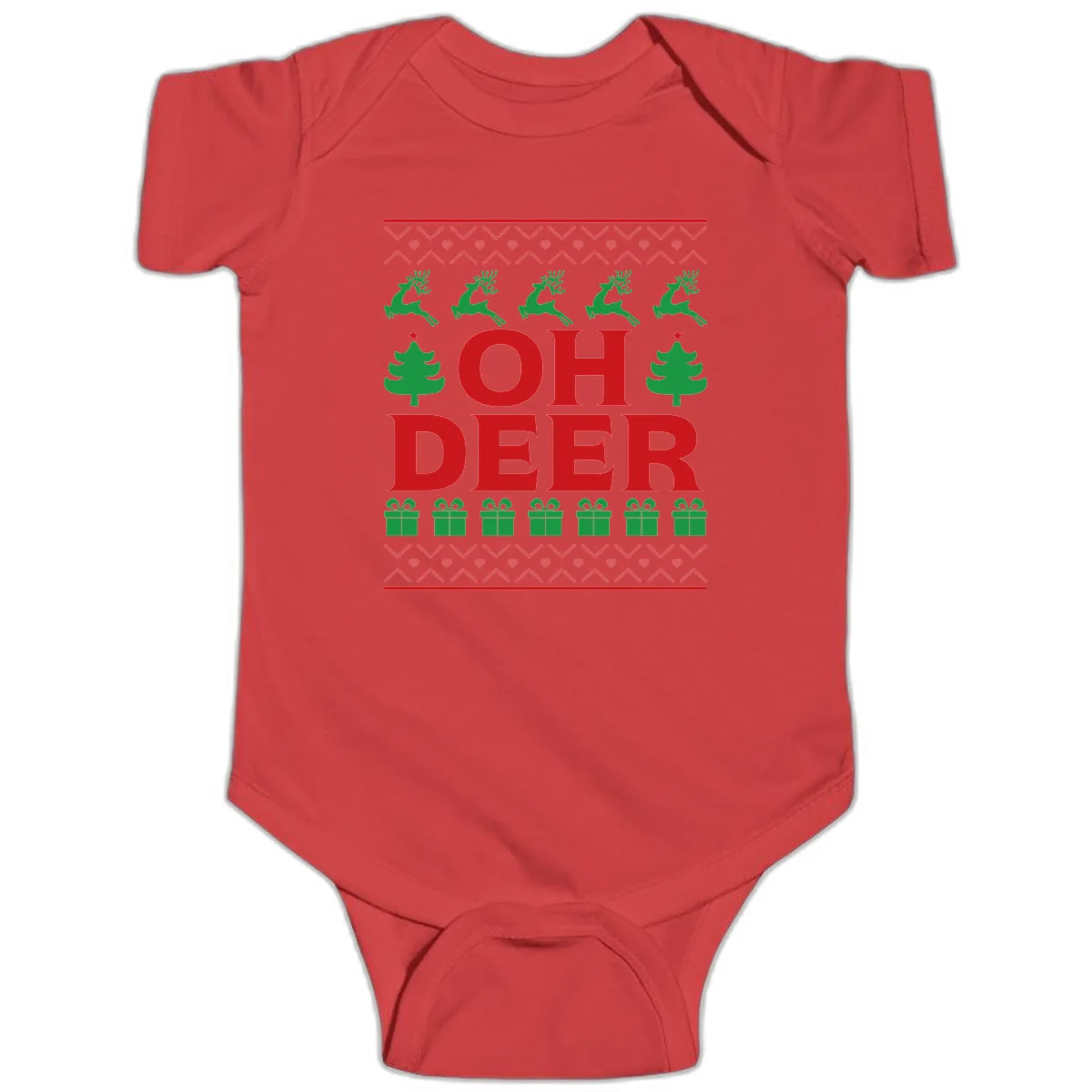 Oh Deer Ugly Christmas Sweater Design Baby Onesie in Red