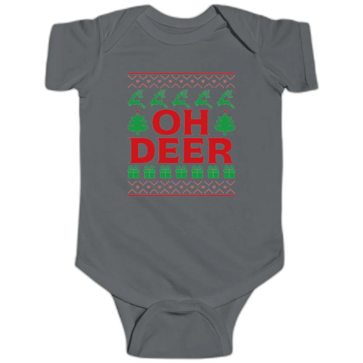 Oh Deer Ugly Christmas Sweater Design Baby Onesie in Charcoal