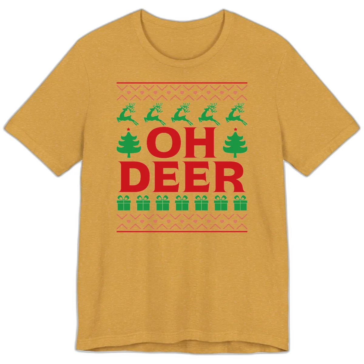 Oh Deer Ugly Christmas Sweater Design Premium T-Shirt in Heather Mustard