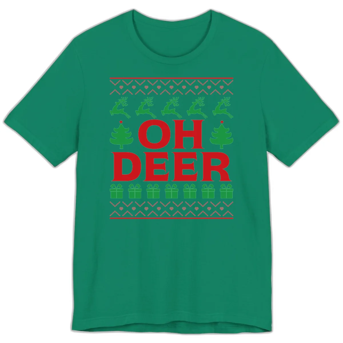 Oh Deer Ugly Christmas Sweater Design Premium T-Shirt in Kelly