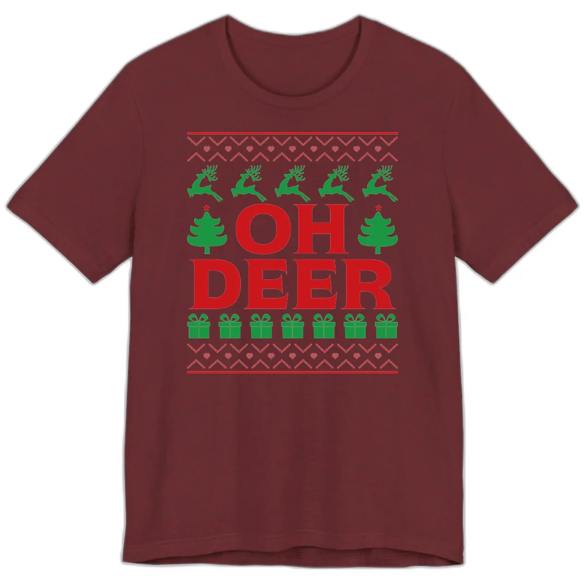 Oh Deer Ugly Christmas Sweater Design Premium T-Shirt in Heather Cardinal
