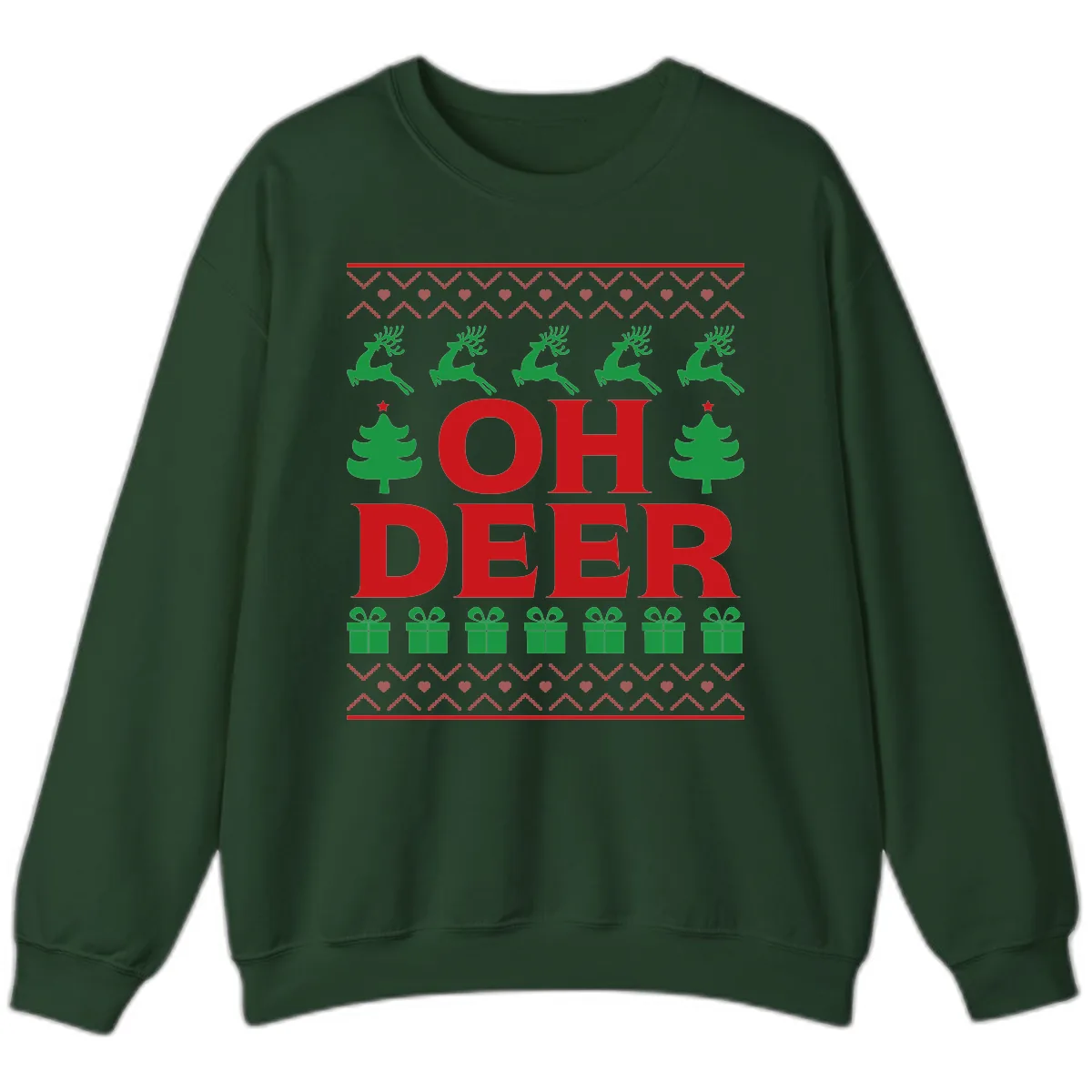 Oh Deer Ugly Christmas Sweater Design Sweatshirt in Forest Green