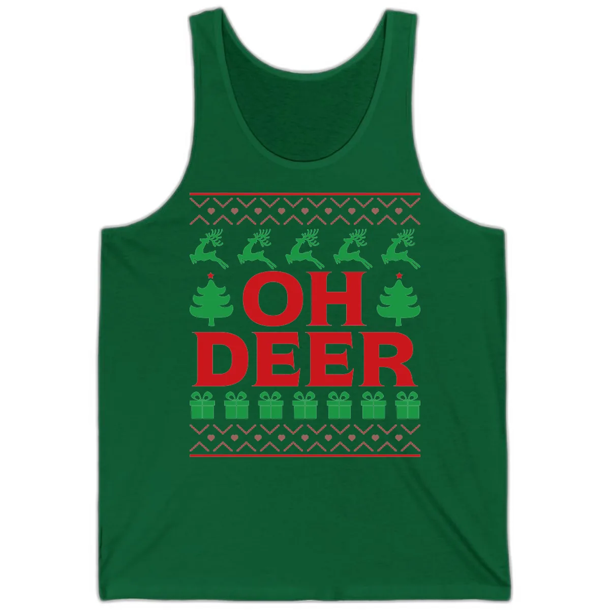 Oh Deer Ugly Christmas Sweater Design Tank in Kelly