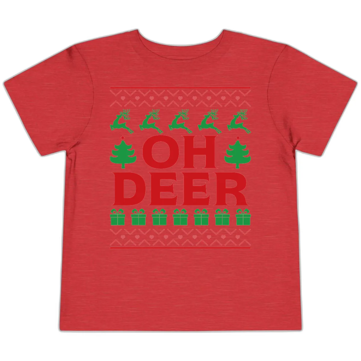 Oh Deer Ugly Christmas Sweater Design Toddler T-Shirt in Heather Red