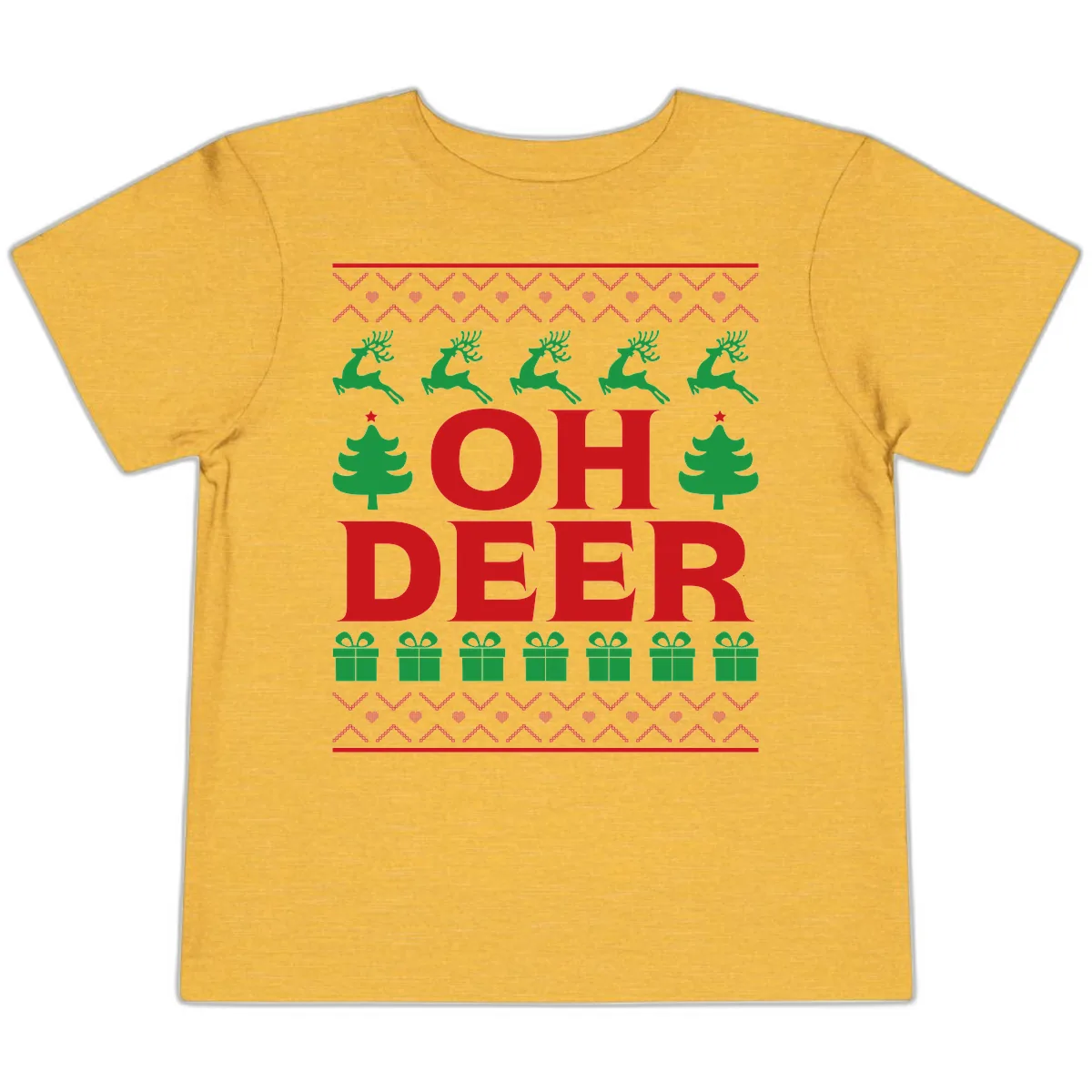 Oh Deer Ugly Christmas Sweater Design Toddler T-Shirt in Heather Yellow Gold