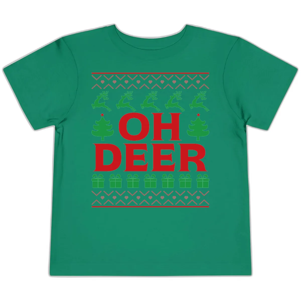Oh Deer Ugly Christmas Sweater Design Toddler T-Shirt in Kelly