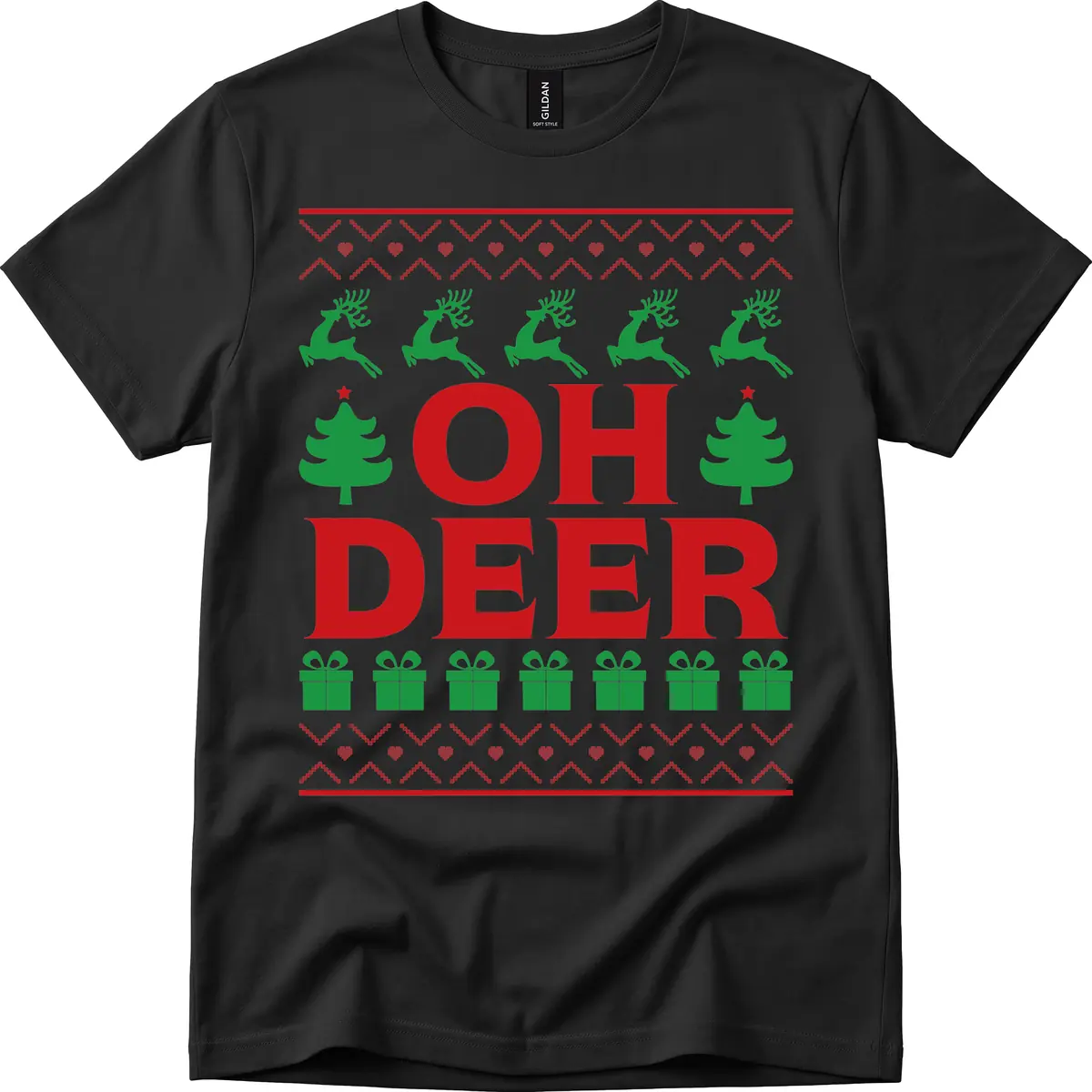 Oh Deer Ugly Christmas Sweater Design T-Shirt in Black