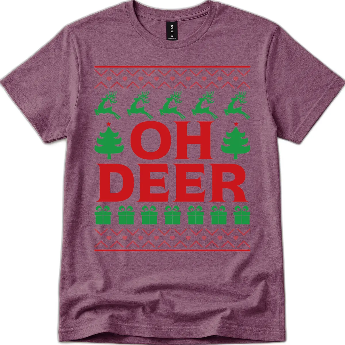 Oh Deer Ugly Christmas Sweater Design T-Shirt in Heather Maroon